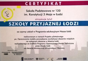 certyfikat Szkoły Przyjaznej Łodzi